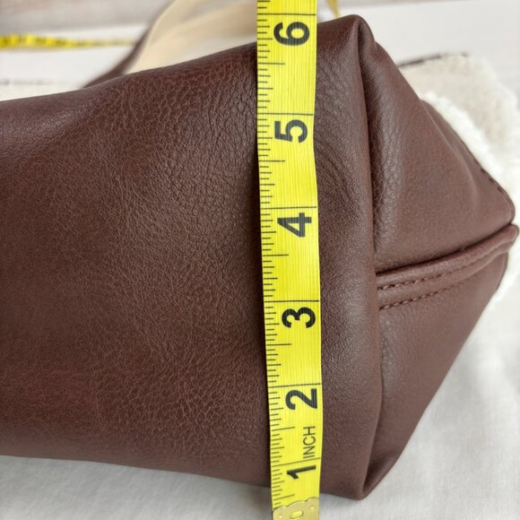 Lands End Sherpa Tote Bag Faux Leather Accents Cream Brown - Picture 14 of 15